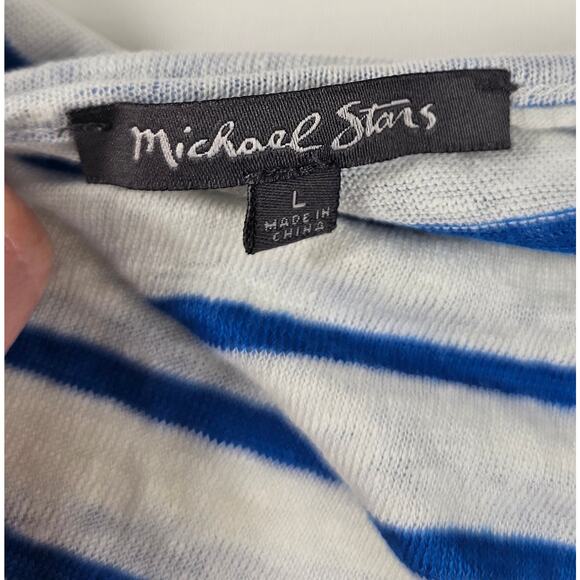 Michael stars lightweight blue striped 100% linen long sleeve blouse sz L EUC - Picture 4 of 7